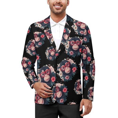 Funny Monkey Men's Suits Business Formal Suit Dress Print Jackets Casual Wedding Party Coat