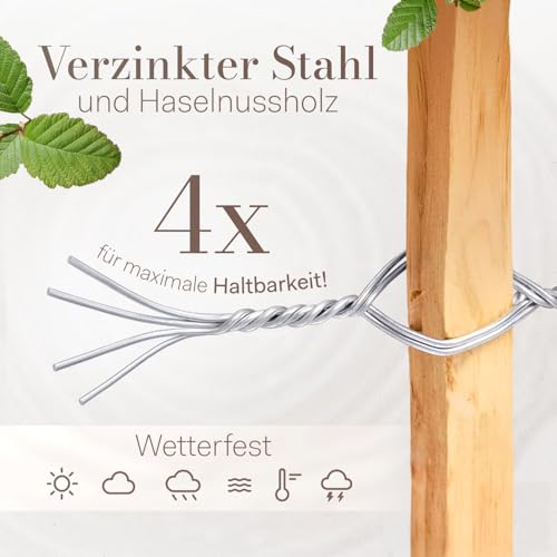 PINEEA Staketenzaun 80 cm Hoch - Holzzaun aus Haselnuss - Wetterbeständiger Gartenzaun 5M Lang - Kastanienzaun für Dekoration und Pflanzenschutz - Lattenabstand 7-8 cm