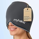 MyHalos® Migraine Relief Cap,30% Thicker,2X More Cooling Gel -Stays Colder for Longer, Ice Hat, Ice Pack Head Wrap, Cold Headaches & Migraine Mask - Tension Headache Relief Cap (Gray) FSA|HSA Eligible