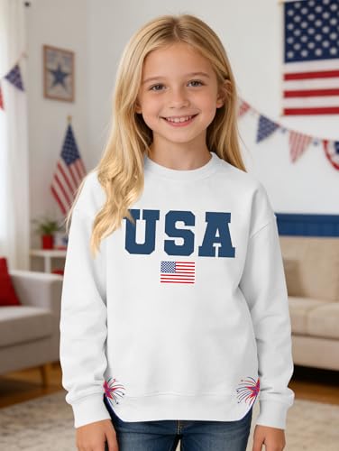 Image of Ithalt Kids USA Sweatshirt Boys Girls 4th of July Shirt American Patriotic Pullover with Embroidered Side Slits 5-14y