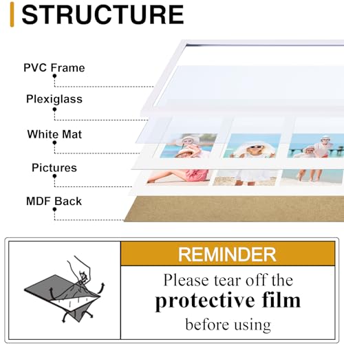 decorUhome 8x14 Picture Frames Collage Wall Decor, Display 3Pcs 4x6 Photos with Mat or 1Pcs 8x14 Unmatted, 3 4x6 Collage Picture Frames for Wall Mounting, White