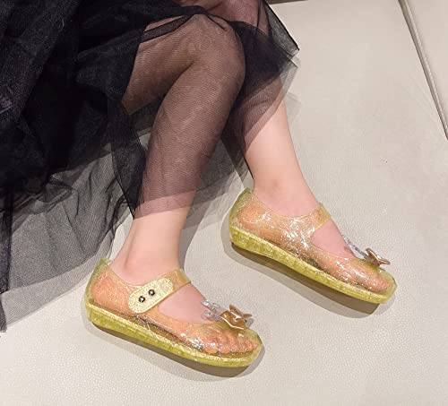 Dress Shoes For Girls, Toddler Girls Princess Jelly Sandals Yellow Jellies Flat Size 11 Clear Sparkle Mary Jane Dance Party Cosplay Glitter Shoes With Bow, 11 Little Kid #TOP6