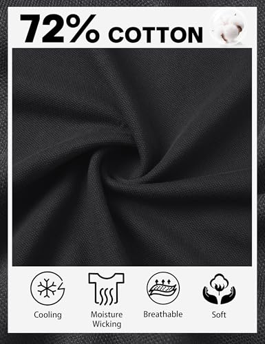 Cotrasen Polo Shirts for Men Cotton Pique Golf Shirt Short Sleeve 3 Buttons Classic Fit Basic Casual T-Shirts Black L — view 5