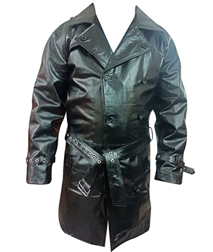 SIZZLEATHER Herren Vintage Style Trench Mid Long Black Belted Slim Fit Designer Ledermantel, schwarz, XXX-Large Cover
