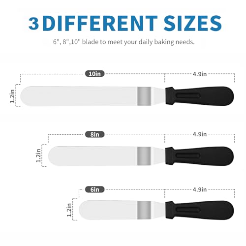 3 PCS Icing Spatulas, Offset Spatula, Stainless Steel Cake Decorating Spatulas Set 6/8/10 inch Professional Angled Cake Spatula Plastic Frosting Handle for Home, Kitchen or Bakery by XEKIGU