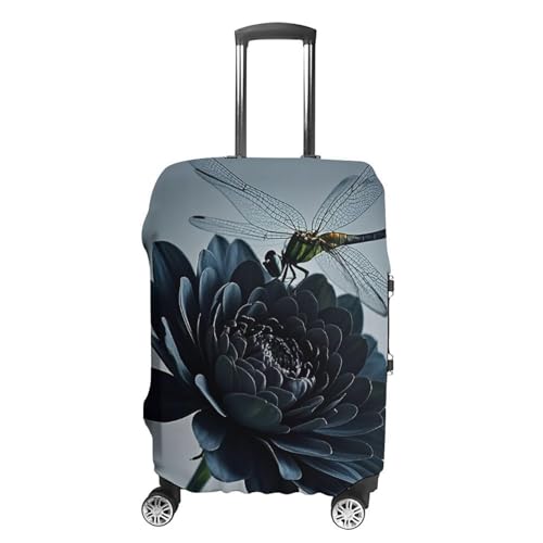 Black Flowers And Dragonfly Printed Luggage Cover Protector, Fits 18-32 Inch Luggage