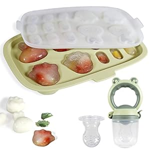 Baby Popsicle Molds with Baby Fruit Feeder, Peunitory Baby Food Freezer Tray Baby Fresh Food Pacifier Feeder Silicone…