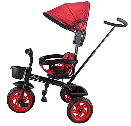 Image of JoyRide Stroller Tricycle| Baby Trike|Tricycle with Canopy and Parental Adjust Push Handle for Kids|Boys|Girls Age Group 1.5 to 5 Years (Red)