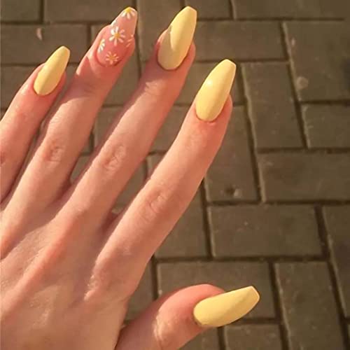 RikView Press on Nails Medium Length Fake Nails Coffin Acrylic Nails Yellow Nails