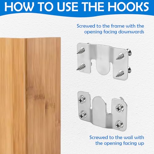 Image of 4 Pairs Flush Mount Bracket, Stainless Steel Interlocking Hanging Buckle Silver Heavy Duty Photo Frame Hook Interlocking Furniture Connector for Art Gallery Wall Mount Hardware