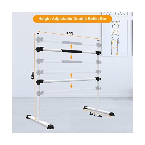 Segteckric Portable Dance Ballet-Barre Bar for Home - 4ft Upgraded Adjustable Freestanding Stretching Ballet Double Bar Fitness Exercise Equipment for Kids Women Men (White)