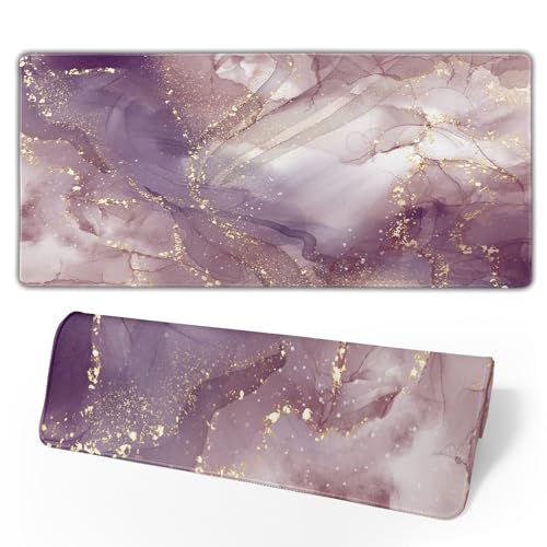 Image of Pink Marble Extended Gaming Mouse Pad Non-Slip Rubber Base Purple Large Mousepad 31.5x11.8in with Stitched Edge Waterproof Thick Keyboard Pads Computer Desk Laptop Mats for Work Game Office