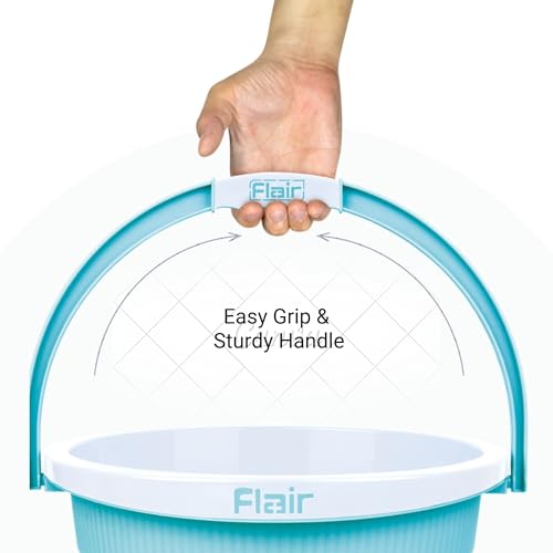 Image of FLAIR Estella 8L Set of 3 Plastic Bathroom Bucket, Blue | Durable Virgin Plastic Buckets with Easy-Grip Handle | Lightweight & Multipurpose for Mopping, Floor Cleaning, Kitchen and Daily Use