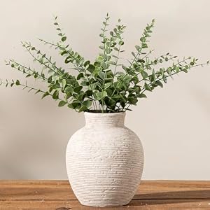 Vanselia Ceramic Flower Vase Home Decor – Small Farmhouse Table Vases Rustic Vintage Living Room Kitchen Bedroom Decorations for House Book Shelf Office Coffee Desk Dining Fireplace (6.3″ Rustic)