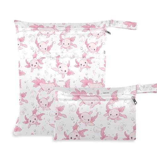 Coikll Wet Dry Bags for Cloth Diaper 2 Pack Waterproof Yoga Gym Bag for Swimsuit Wet Clothes Baby Items-?Pink Fish?