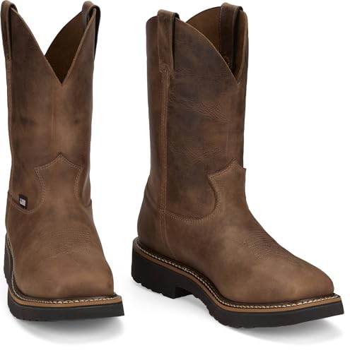 Justin Ames Mens Leather Western Boots - Durable Cowboy Style Footwear with Comfortable Fit & Classic Design for Everyday Wear2