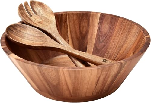 JF JAMES.F Salatschüssel Holz, Große Salatschüssel Set Ø 30 cm Obstschale Schüssel mit Salatbesteck, XXL Salatschüsselset Salat Rührschüssel...