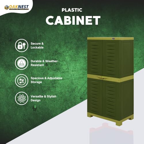 Image of Oaknest Supreme Fusion-02 Plastic Storage Cabinet | Compact & Multipurpose Storage Solution | Waterproof, Durable & Lightweight | Ideal for Home, Office & Garage | Green and Yellow