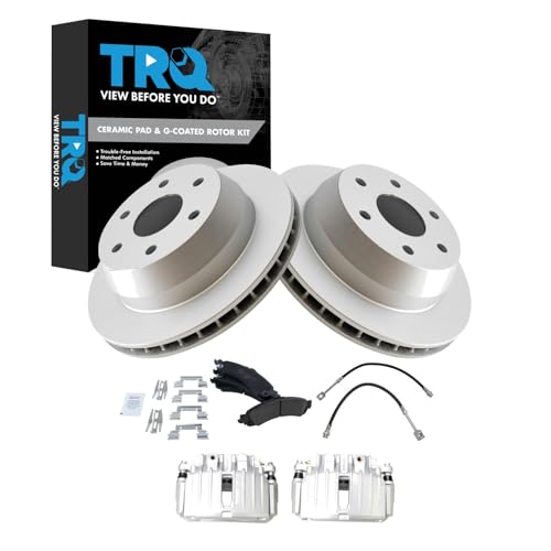 Image of TRQ Rear Brake Pad and Rotor Set Ceramic G Coated Rotors Calipers Compatible with 2003-2005 Chevrolet Silverado 1500 2004-2005 GMC Sierra 1500