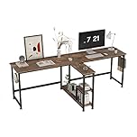 CAIYUN 83.7" Two Person Desk, Computer Desk with Storage Shelves, Office Desk with Monitor Stand, Long desks for Home Office, Rustic Brown