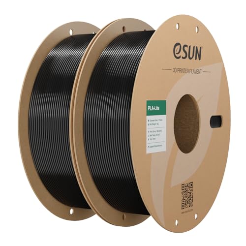 eSUN Black PLA Filament 1.75mm, 3D Printing PLA Lite Filament 1.75mm Dimensional Accuracy +/- 0.03mm, 2KG 3D Printer Filament, 1kg per Spool, Black 2 Pack