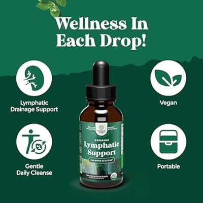 Organic Lymphatic Support Drainage Drops - Herbal Lymphatic Cleanse and Immune Support Supplement with Organic Echinacea Goldenseal & Red Clover Extract - Vegan Non GMO and Alcohol Free - 2 Fl Oz