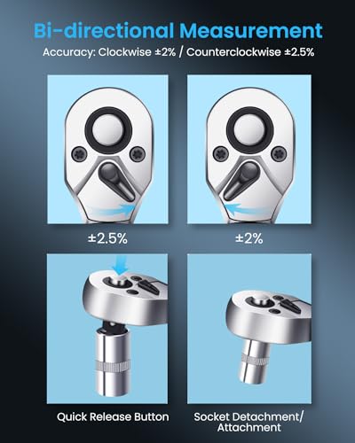 GOYOJO Digital Torque Wrench, High-Precision 3/8" Drive with Buzzer & LED- Accurate Clockwise ±2% / Counterclockwise ±2.5% - Image 4