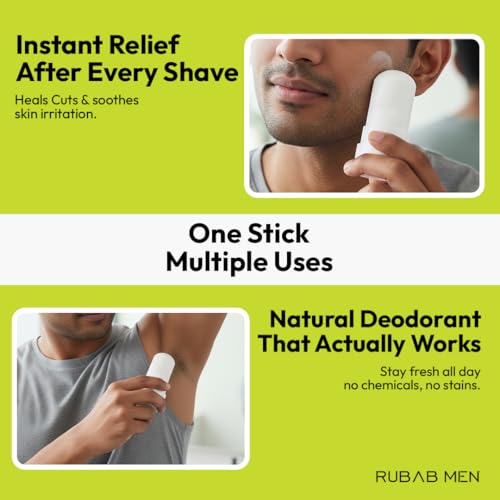 Image of RUBAB MEN Natural Alum Stick Roll-On for Men & Women| 100% Pure Alum Bar for Underarm Odour Control or After Shave Cuts Healing| Antiseptic Natural Cooling Stone