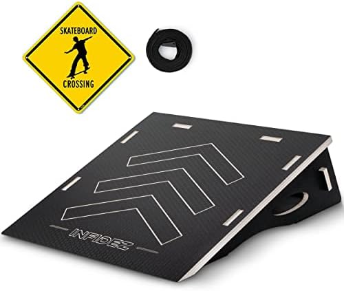 INFIDEZ Wooden Large Skateboard, Bike Ramp for Kids Jumping, Foldable Launch Ramp for Skateboard, Bike, Scooter, BMX, Roller Skates & More, Skateboard Accessories (Black),25''L x 23''W x 8''H