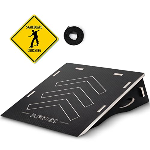 Infidez Wooden Large Skateboard, Bike Ramp For Kids Jumping, Foldable Launch Ramp For Skateboard, Bike, Scooter, Bmx, Roller Skates & More, Skateboard Accessories (Black),25''L X 23''W X 8''H #TOP2