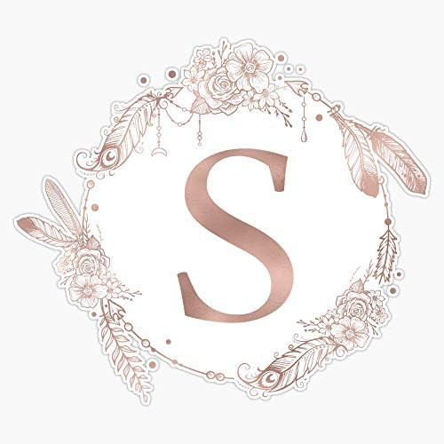 Letter S Rose Gold Pink Initial Monogram Sticker Vinyl Waterproof Sticker Decal Car Laptop Wall Window Bumper Sticker 5"