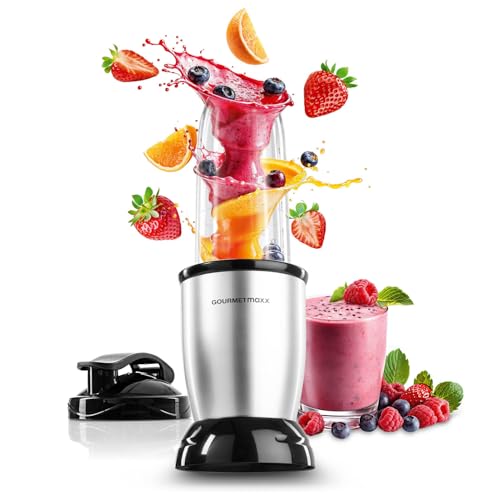 GOURMETmaxx Nutrition Mixer | Smoothie Maker - 4 pièces | Mixeur sur socle avec grand gobelet de mixage de 700 ml & couvercle To go | Blender avec 22.000 tours/minute |...