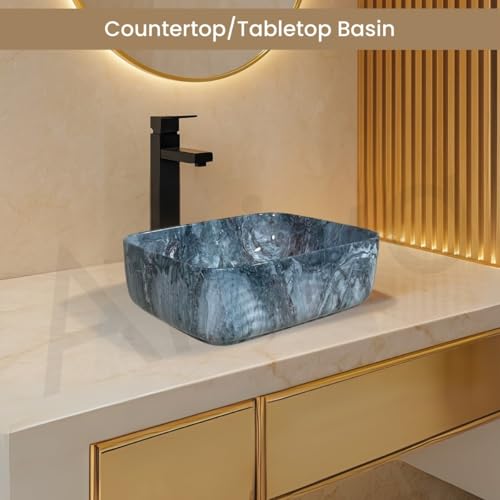 Image of Artiva Ceramic Wash Basin /Tabletop Washbasin For Bathroom,12 inchx16 inch /Small Countetop Bathroom Basin /Table Top Basin For Home,Office,Hotel /Rectangle Glossy Sink (Teal Green,12x16 Inch)