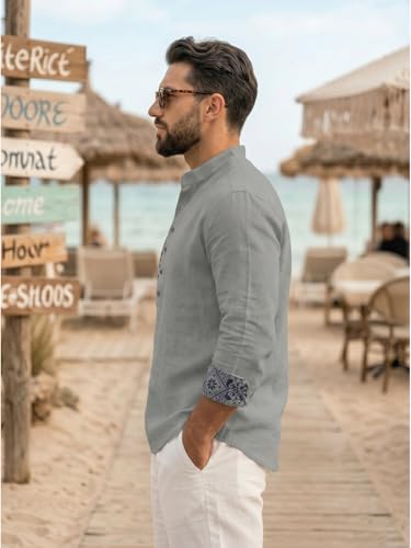 Image of DEELMO Men's Cotton Blend Mandarin Collar Self One Design Full Sleeve Casual Short Kurta
