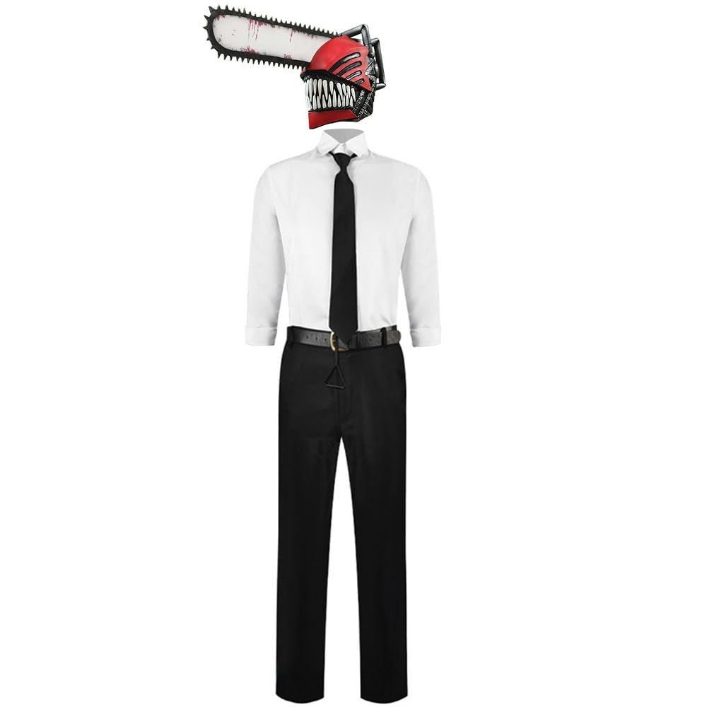 Zhongkaihua Anime Denji Cosplay Outfit with Wig and Mask Full Halloween Costume Men's Uniform Shirt, Pants Anime Roleplay Fancy Costume