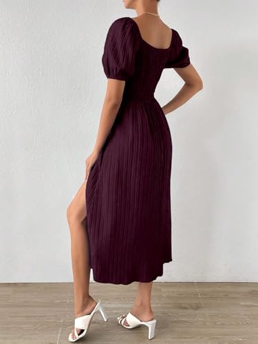 Image of Shasmi Women's & Girl's Tie Front Split Thigh Milkmaid Maxi Dress - Square Neck Puff Sleeve A-Line Long Dress, Elegant Casual & Parties Wear for Ledies (Dress 245)