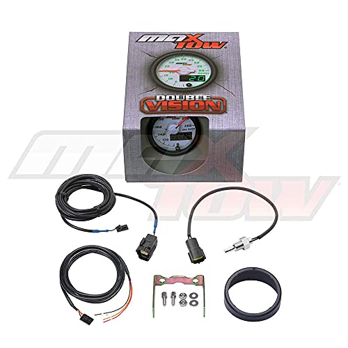 Maxtow Double Vision 280 F Oil Temperature Gauge Kit - Includes Electronic Sensor - White Gauge Face - Green Led Illuminated Dial - Analog & Digital Readouts - For Trucks - 2-1/16" 52Mm #TOP5