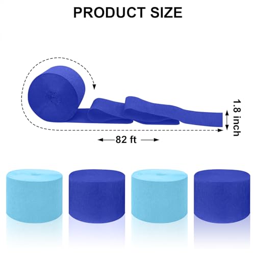 Image of 4 Crepe Paper Streamers Rolls, 328ft Pack of Royal Blue and Blue Crepe Paper for Birthday Baby Shower Wedding Graduation Party Decorations (1.8 inch x 82 ft /Roll)