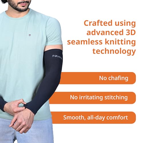 Image of FOVERA UV Sun Protection Arm Sleeves for Men & Women - UPF 50+ Cooling Hand Cover for Biking, Cricket, Driving & Cycling - Seamless Compression Tattoo Cover & Tan Protection Guard