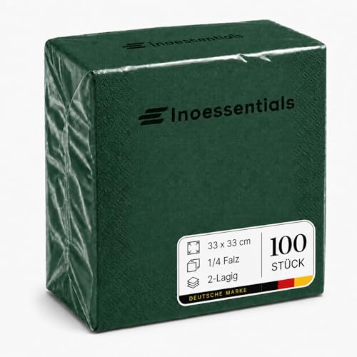 Inoverse 100 Stück Servietten 2-lagig 1/4-Falz 33 x 33 cm Grün Einfarbig Papierservietten Einweg für Hochzeit Party & Gastro Dekorative Tischservietten