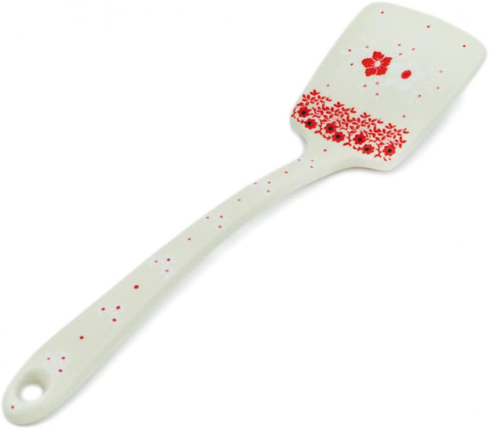 Polmedia Polish Pottery Spatula - Poinsettia Lace Pattern Handmade in Boleslawiec Poland by Ceramika Artystyczna + Certificate of Authenticity