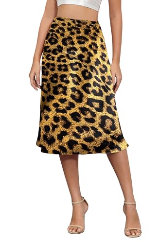 ALCEA ROSEA Womens Satin High Waisted Silky Midi Skirt Elastic