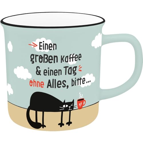 H:PPY life XL-Becher mit Motiv Kaffee| Lieblingsbecher aus Porzellan, Tasse mit Spruch, 55 cl, mit Geschenkbanderole | Geschenk Freund, Freundin | 74525