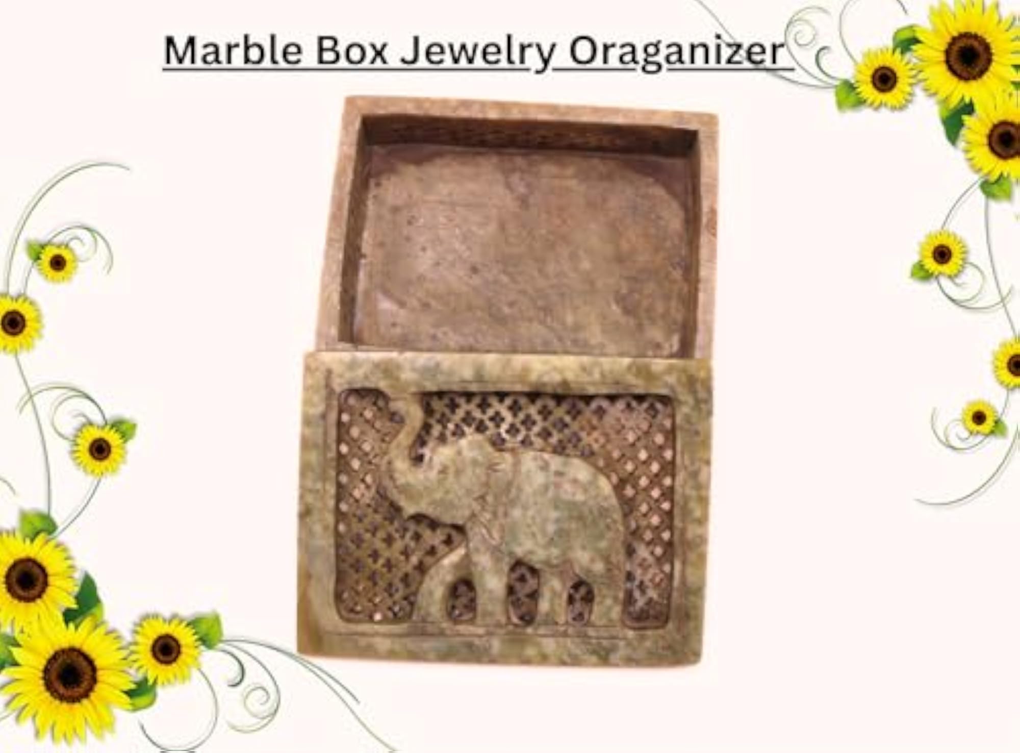 Handcrafted Marble Jewellery Box with Intricate Carving