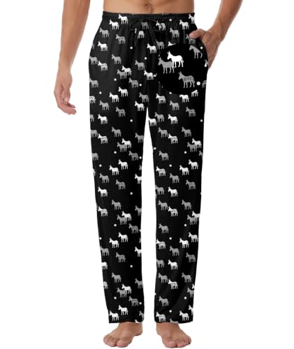 Mens Pajama Pants Funny Pajamas Sleep Lounge Pants Funny Donkey Black 2XL