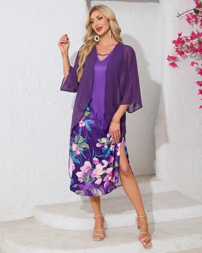 Image of Honwenle Women's Summer Maxi Dress 2 Piece Outfit Sleeveless Loose Split Dresses with Cover up Casual Formal
