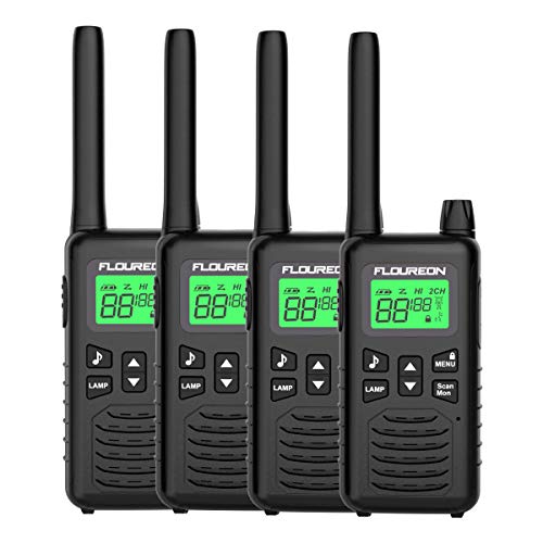 FLOUREON Walkie Talkies 4PCS 16 Canales Radio de 2 vías con Pantalla LCD para Supermercado/Hogar/Actividad de Interior o al Aire Libre (Negro)