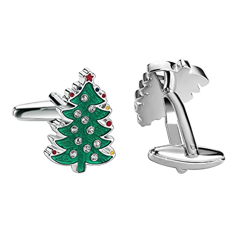 Mancuernillas para hombre con árbol de Navidad y circonia cúbica miniatura 1
