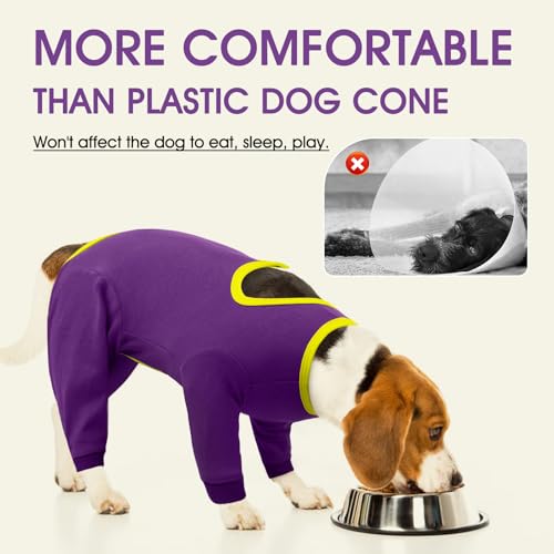 Image of IDOMIK Dog Recovery Suit After Surgery,Long Sleeve Dog Surgical Onesie for Surgery,Soft Breathable Pet Pajamas Anti Shedding,Adjustable Bodysuit Prevent Licking Wound,Cone Collar Alternative,Purple,L