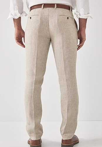 Men's Slim Fit Linen Blend Dress Pants Casual Lightweight Summer Beach Trousers4